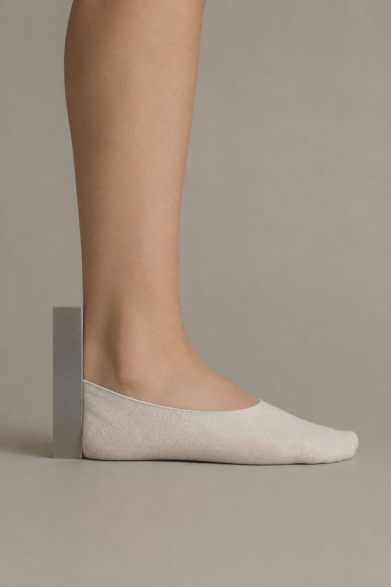 A rule held against the back of a heel showing a 30 millimetre cuff height.