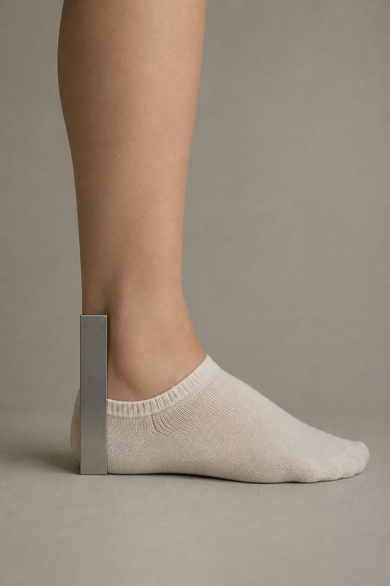 A rule held against the back of a heel showing a 40 millimetre cuff height.