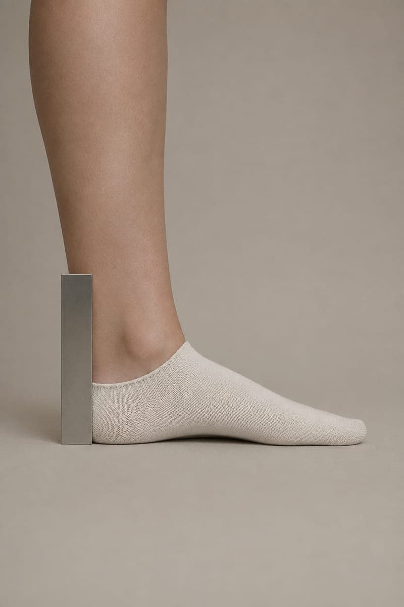 A rule held against the back of a heel showing a 42 millimetre cuff height.
