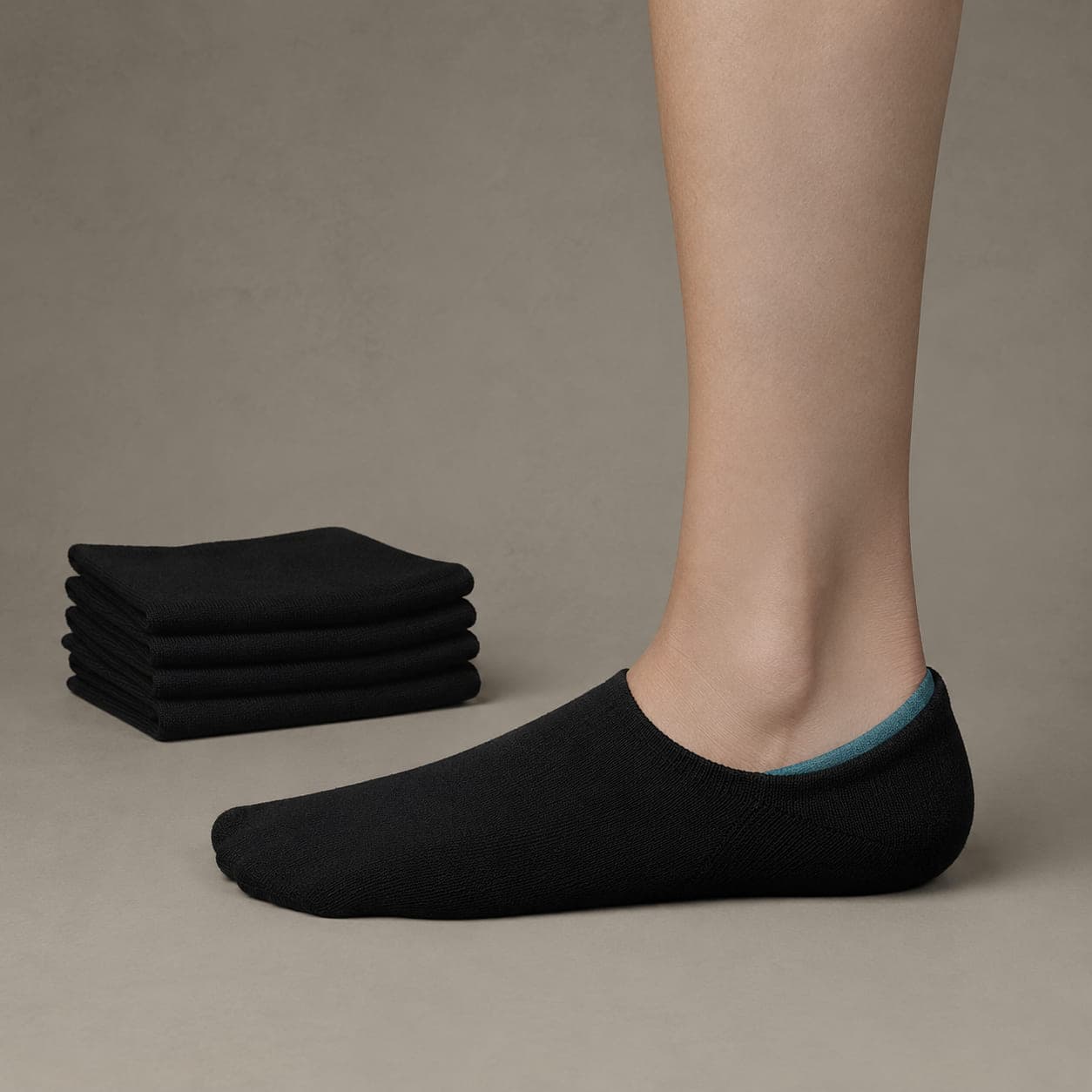 Hidden 38 five-pack worn on a foot, seen from the side, with the cuff edge visible above the heel.